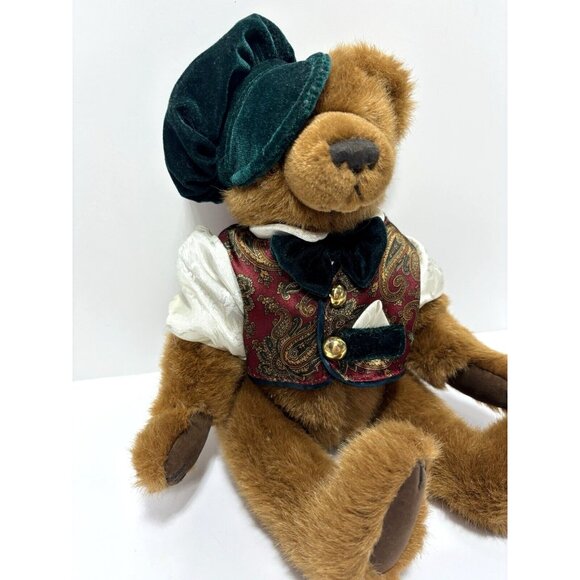 VTG Fine Toy Company Teddy Bear Brown Plush German Sweater Vest Velvet Green Hat - Picture 3 of 7